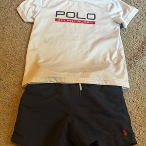 Ralph Lauren White Tee and Navy Shorts Set Swimming set Boys 3T